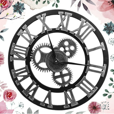 SOPOTUTU Industrial Gear Clock Creative Wall Hanging Silver Wooden Decorative