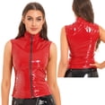 thumbnail image 3 of Camisetas sin mangas de charol para mujer, Tops con cremallera, chaqueta sin mangas, chaleco con cuello levantado, Tops con apariencia húmeda, ropa para discoteca, traje Rave de baile en barra, 3 of 5