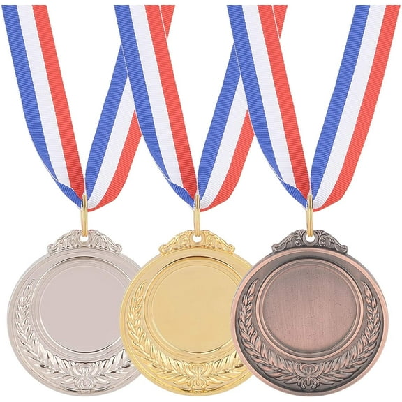 Gold Silver Bronze Award Medals 12 Pcs 3 Colors Sports Medal Winner Medals Gold Silver Bronze with Neck Ribbon for DIY