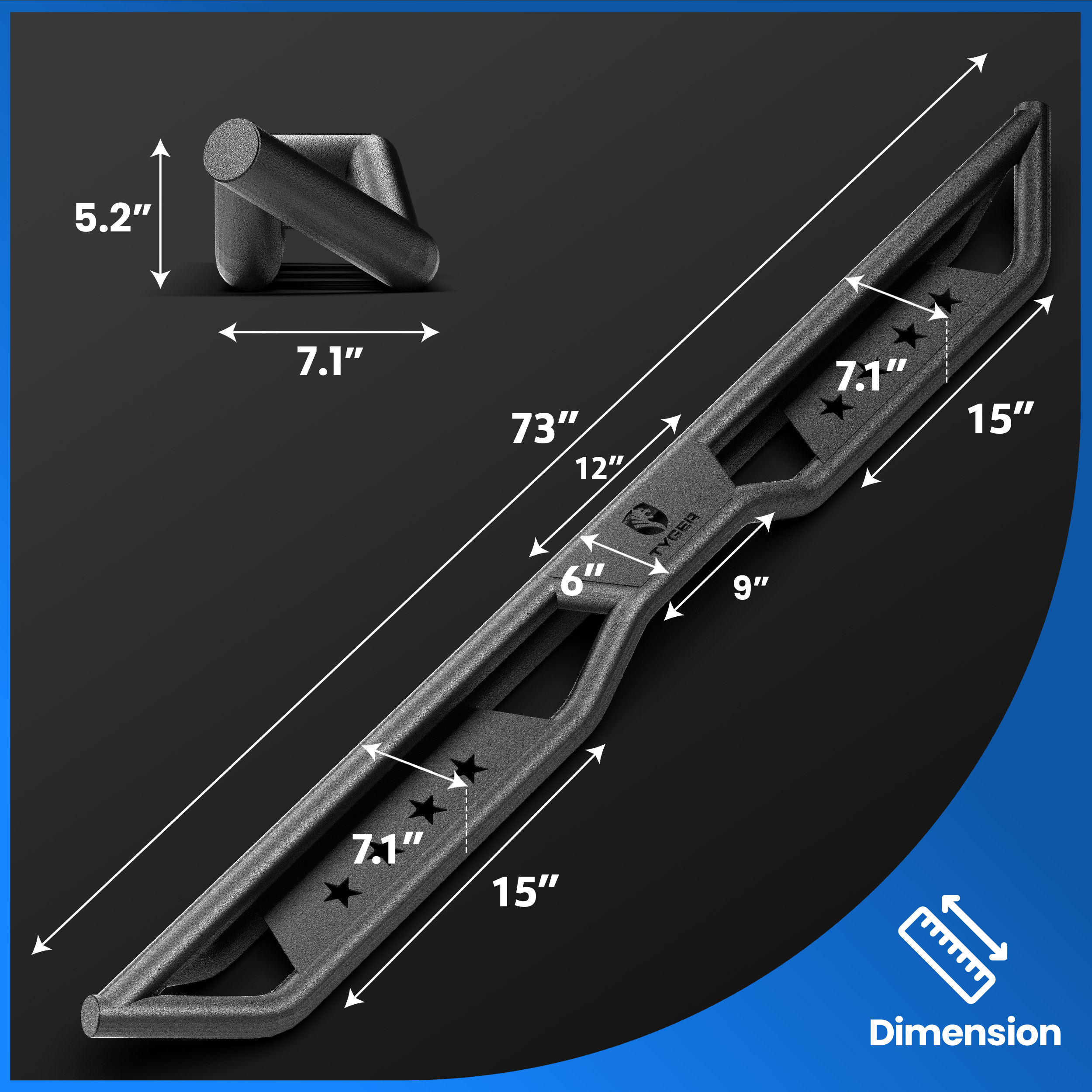 Tyger Auto Star Strider Running Boards Compatible with 2007-2018 Jeep Wrangler JK 4-Door (Exclude JL) | TG-SR2J74978 | Side Step Rails Nerf Bars