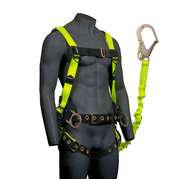JORESTECH Safety Full Body Harness with Back D-Ring, ANSI, Padding and 6-Foot Safety Lanyard Fall Protection (Single Leg), HARN-05-LY-03