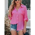 thumbnail image 5 of Sociala Women Long Sleeve Blouse Button Down Shirts Office Drop Shoulder Boyfriend Shirt with Pockets, 5 of 7