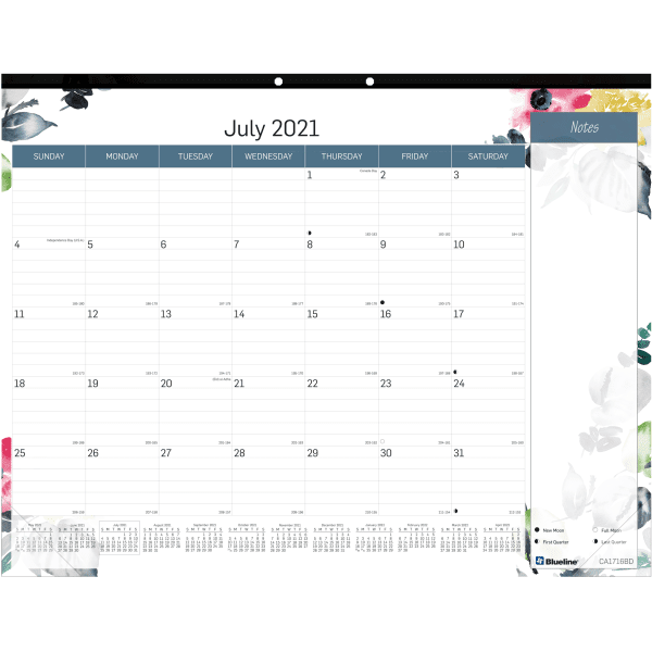 Blueline® Floral 18-Month Academic Monthly Desk Pad, 22' x 17', 50% Recycled, FSC® Certified, July 2021 To December 2022, CA1716BD-22