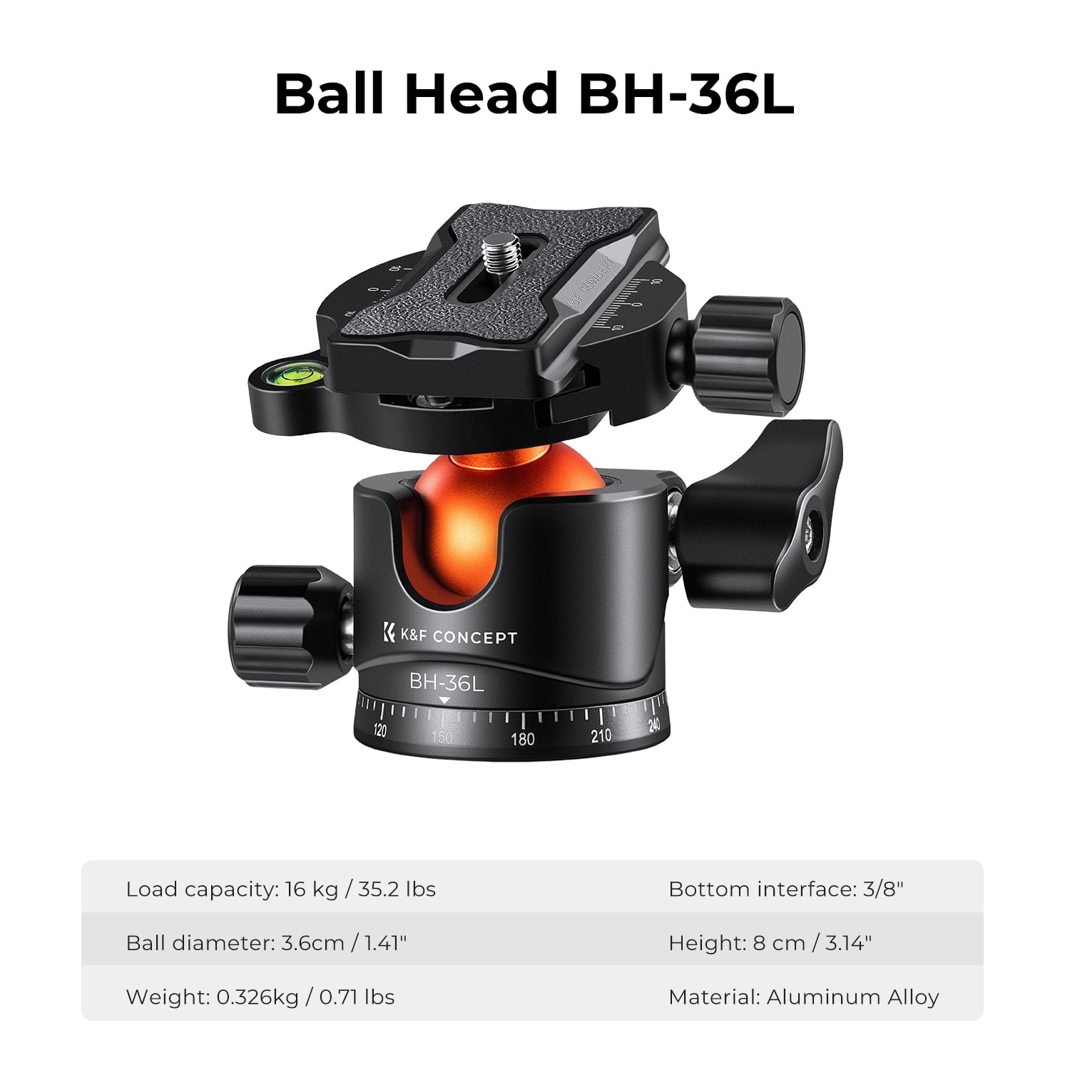 K&F Concept 67"/1.7m Aluminum Video Camera Tripod, Transverse Center Column 35lbs/16KG Load Capacity Portable Monopod with 36mm Ball Head Quick Release Plate