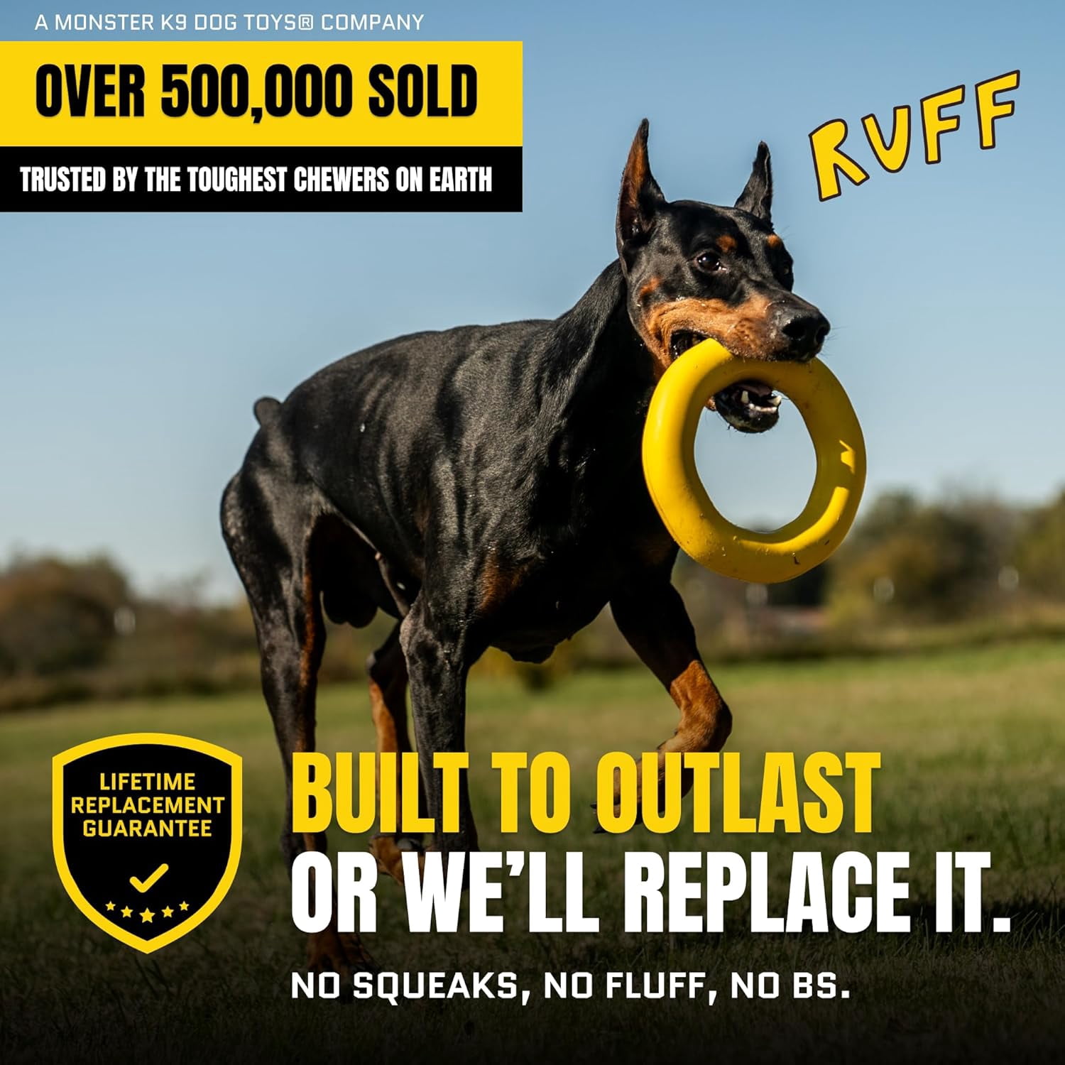 Extra-Large Virtually Indestructible Dog Toy with Lifetime Guarantee - Heavy Duty Non-Toxic Natural Rubber Chew Toy for Aggressive Chewers, Tug-of-War, Fetch - Large 9"x2" Size, 2.25lbs Weight