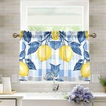 Yayeee Kitchen Curtains Tier Pair Light Filtering 27"x36" Rod Pocket Short Cafe Window Panel, Light Blue Lemon