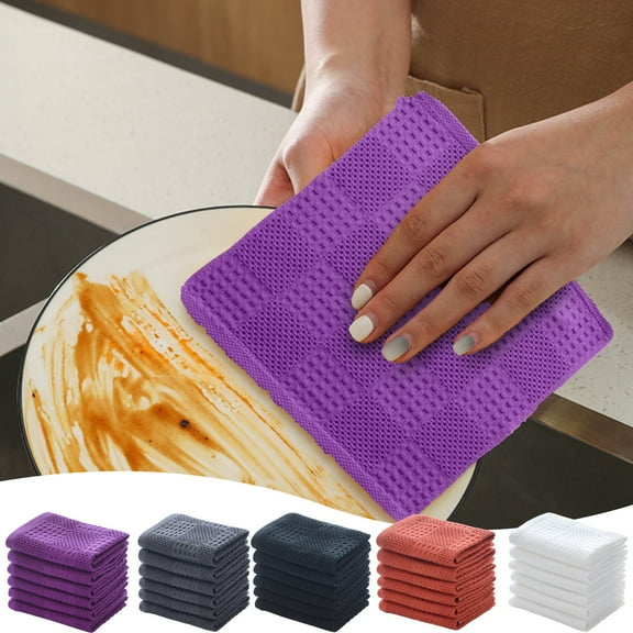 Dishcloth 6 Pack Cotton Dish Towels 13.38x13.38" Kitchen Cleaning Cloths for Dishes Glass and Household Surfaces(Black) NCHKUN