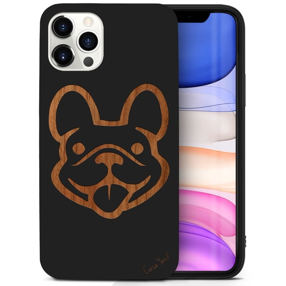 Case Yard Wooden Case for iPhone-12/12-Pro Soft TPU Silicone cover Slim Fit Shockproof Wood Protective Phone Cover for Girls Boys Men and Women Supports Wireless Charging Dog Face Design