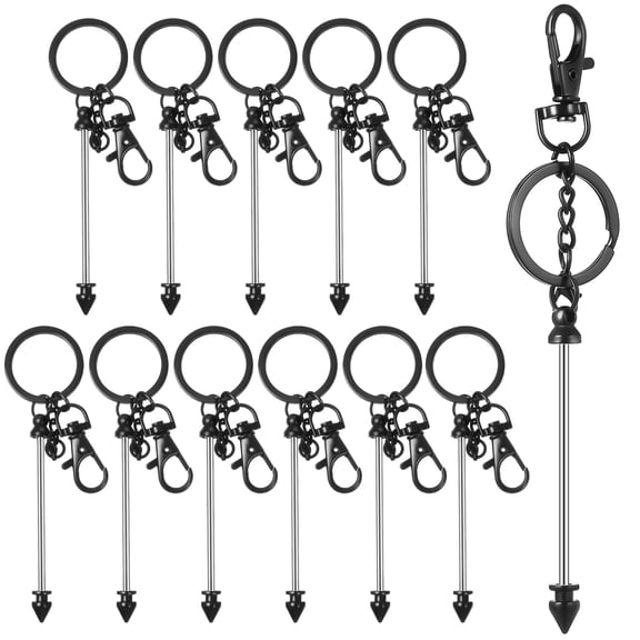RENACLIPY 12Pcs Black Metal Keychain Bars for Custom Beaded Keychains and Bag Hanging Ornaments