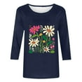 thumbnail image 3 of qucoqpe Women's Summer Fashion Floral Printed Blouses Tops Casual Loose Fit Crew Neck 3/4 Sleeve Shirts, 3 of 5