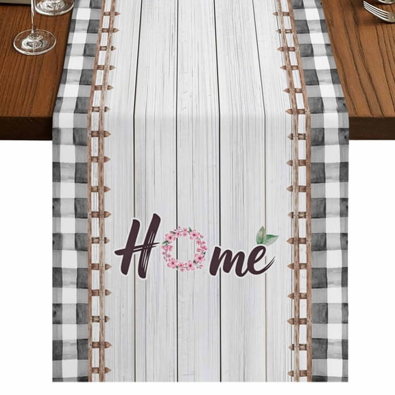 Table Runners 72 Inches Long Dress Scarves, Spring Flowers Farmhouse Kitchen/Dining Table Runner, Coffee Tablerunners, Farmhouse Watercolor Black Plaid Wood Grain 18x72 Inch