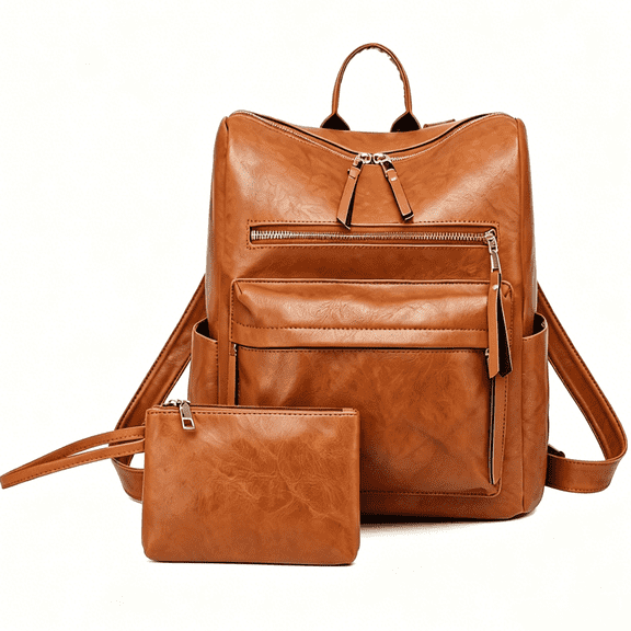 KIVDIT Backpack Purse for Women Teen Fashion Waterproof PU Leather Anti-theft Convertible School Travel Shoulder Bags, Brown