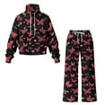 thumbnail image 4 of SCRAWLGOD Valentine's Day Decor Heart Butterfly Spot Print Pink Black Women 2 Piece Outfits Fall Sweatsuits Turtleneck Sweatshirt Wide Leg Sweatpants Lounge Sets Comfy Fashion Pullover Tracksuit, S, 4 of 7