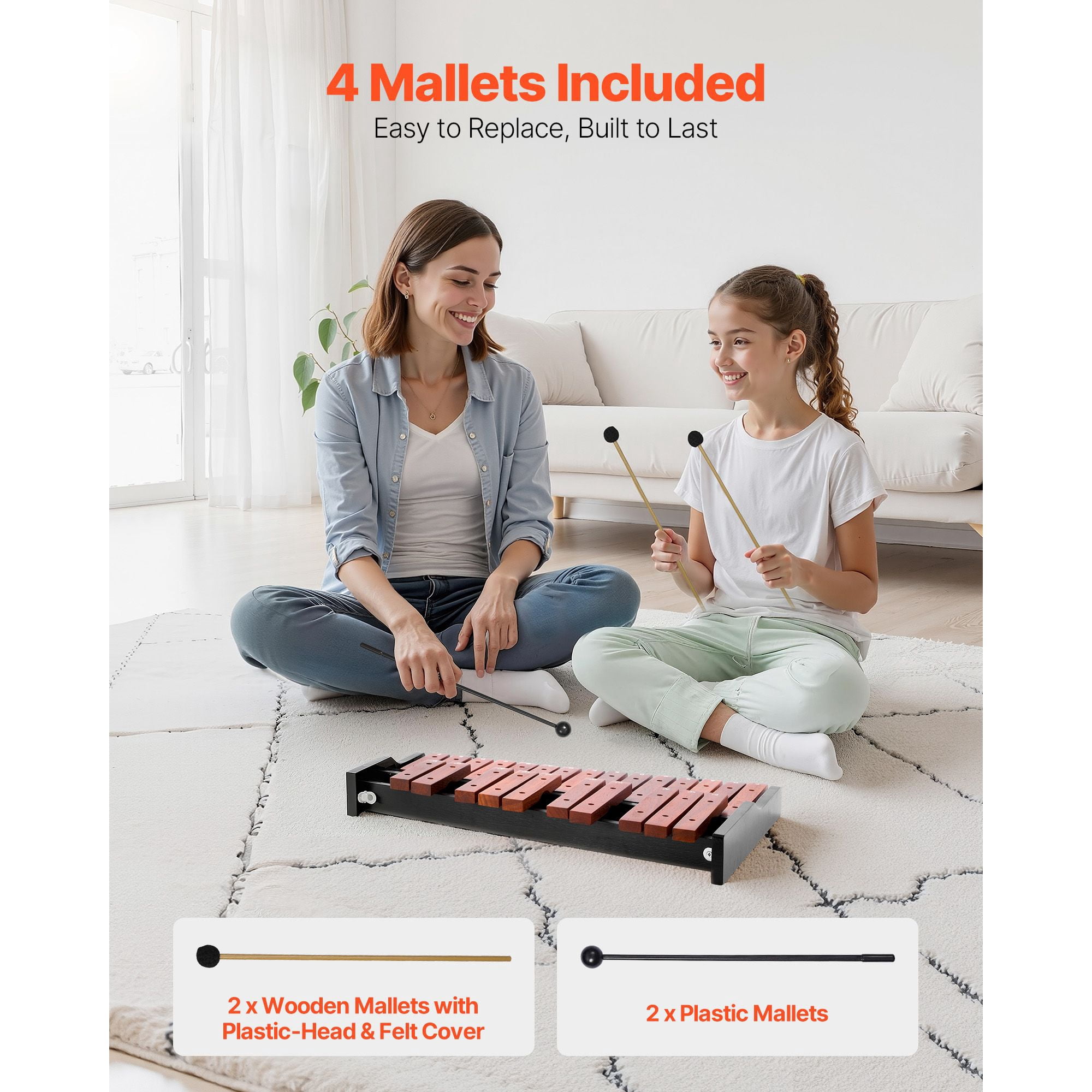 25 Notes Wooden Professional Xylophone Percussion Instrument, with 4 Mallets, Carrying Bag, Beginner Glockenspiel Musical Instrument Kit for Adults and Kids Students
