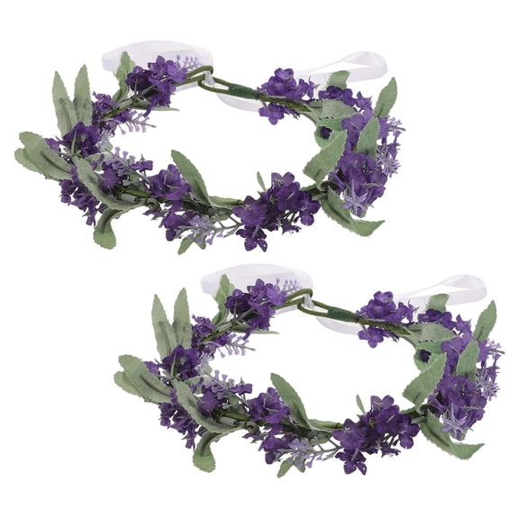 AURARMLET 2Pcs Purple Wreath Headband Flower Head Piece for Adults and Women on Special Occasions