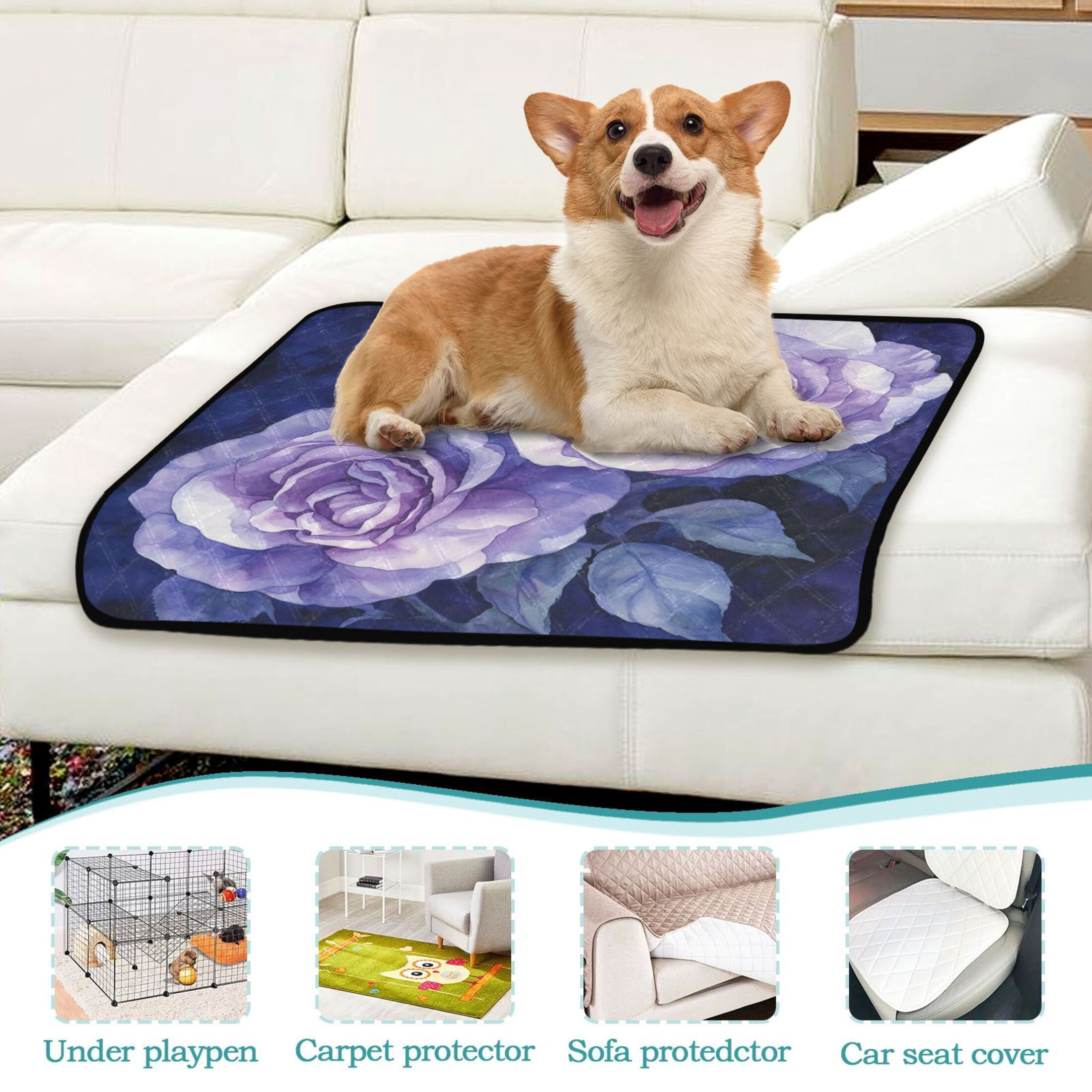Qxltty Lilac Rose Cat litter Pads Pet Set of 3 Diaper Mats Center Anti-leakage Layer Absorbent Soft and Comfortable