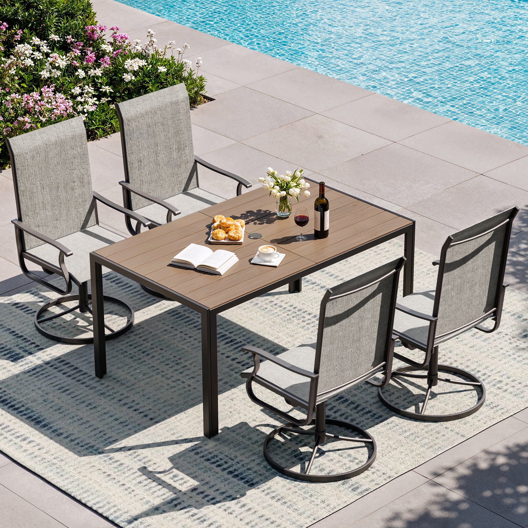 Techmilly Outdoor Dining Chairs , Patio Swivel Chairs Set of 2, Support 400lbs , Light Grey