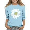 thumbnail image 2 of Kids Girls T Shirts Floral Daisy Graphic Long Sleeve Crewneck Pullover Cute Casual Blouses Tops Light Blue 130, 2 of 5
