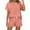Pink, variant on Women's Solid Color Short-Sleeved Casual Set, Button-Down V-Neck Top & Drawstring Tie-Up Shorts, 2-Piece Loose Lounge Outfit with Pockets – Summer Sportswear