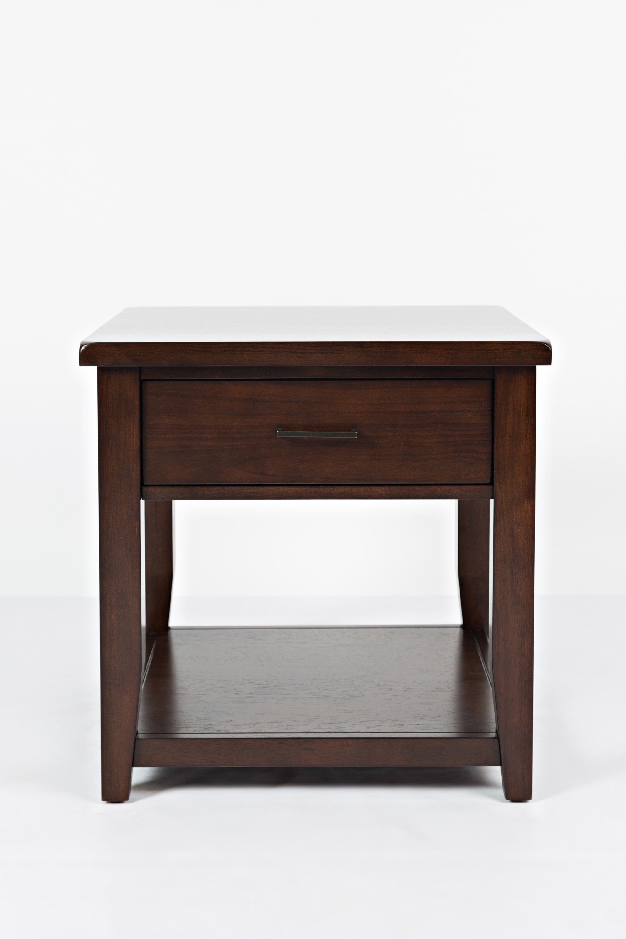 Wooden End Table With Lower Shelf and Drawer, Dark Brown