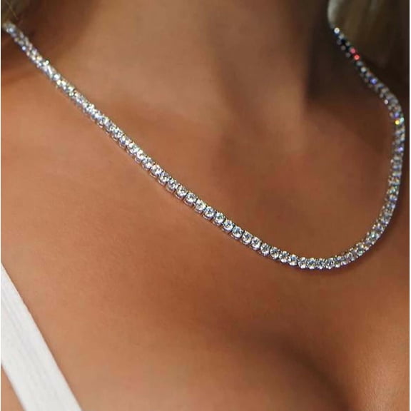 3MM Round Lab Created Diamond Women's Tennis Necklace 18Ct 14K White Gold Plated 18"