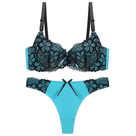 Levmjia Womens Lace Lingerie Set Underwire Bra and Matching Thong Panties With Adjustable Straps Breathable Mesh Romantic Date Night Daily Special Trendy Solid Color