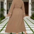 thumbnail image 5 of AURA Women Plus Size Modest Long Dress Colorblock Flare Sleeve Waist Tie Maxi Dress, 5 of 9