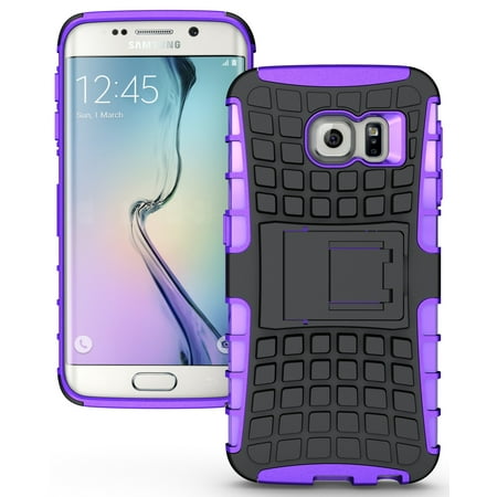 NAKEDCELLPHONE'S PURPLE GRENADE GRIP RUGGED TPU SKIN HARD CASE COVER STAND FOR SAMSUNG GALAXY S6 EDGE SM-G925 PHONE