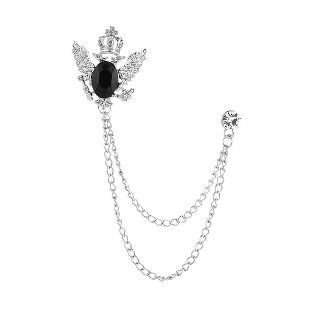 Broche de traje con cadena, broche de solapa para hombre, broche de cadena de metal para traje de hombre, Plata y negro