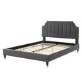 thumbnail image 3 of Platform Bed Frame, Full Size, Velvet, Dark Grey Gray, Modern Contemporary Urban Design, Bedroom Master Guest Suite, 3 of 10