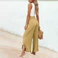 thumbnail image 5 of Women Linen Pants Summer Ruffle Wide Leg Palazzo Pants Dressy Smocked Waist Wide Leg Pant Boho Flowy Beach Pant Khaki L, 5 of 7
