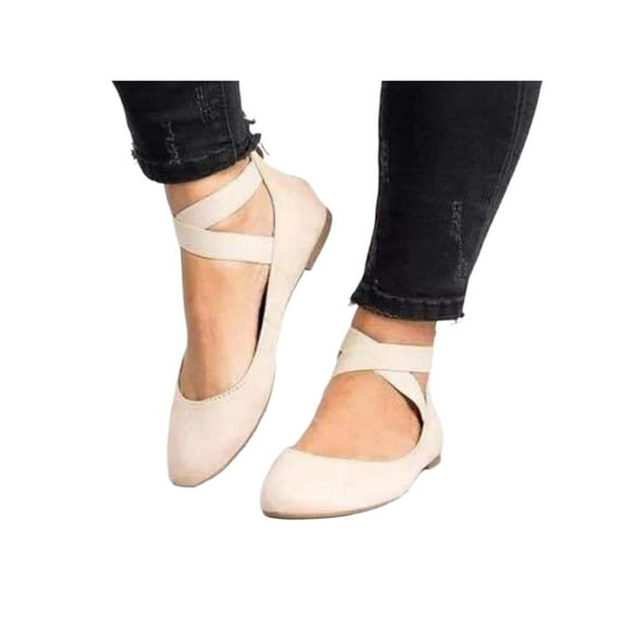 UKAP Women Flats Non-slip Casual Shoes Slip On Ballet Flat Party Mary Jane Fashion Beige 8
