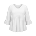 thumbnail image 7 of Lutiedan Plus Size Babydoll Tops for Women Ruffle 3/4 Sleeve V Neck Peplum Shirts Dressy Casual Pleated Tunic Blouse XL-5XL, 7 of 7