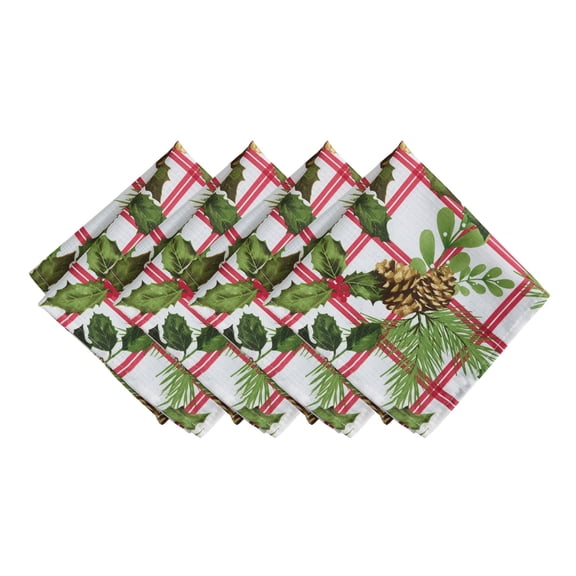 Threadmade Pinecone Plaid Holiday Fabric Napkins, Set of 4, Multicolor - 17"W x 17"L
