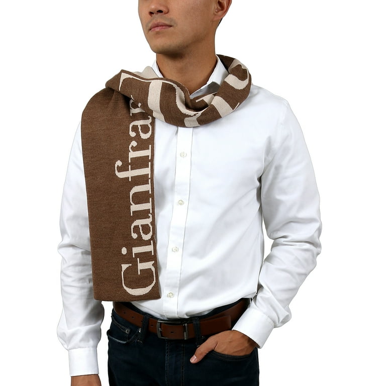 Gianfranco Ferre SCR 01948 Brown/Beige Knitted Signature Wool Blend Mens'  Scarf