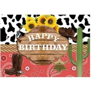 7x5ft Western Theme Birthday Backdrop Wild West Rodeo Cowboy Cowgirl Photography Background Cactus Sunflower Rustic Wood Kids Party Invitation Decoration Cake Table Banner Photobooth