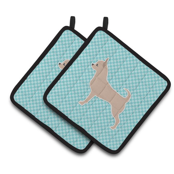 Caroline's Treasures Chihuahua Checkerboard Blue Pair of Pot Holders