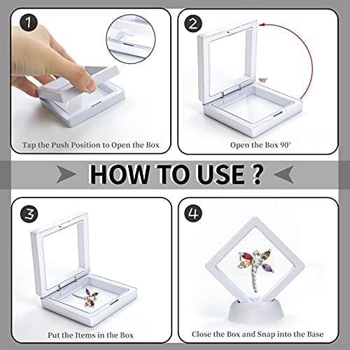 White JC-Houser Transparent Frame Display Case Holder for Ring Necklace Bracelet Earring Dustproof Challenge Coin Medallion Display Case Stand 12Pcs 3D Floating Thin Film Jewelry Storage Box 