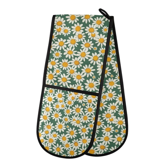 Dailycode Double Sided Oven Mitt with Loop Heat Resistant Kitchen Long Potholders 7" x 35" Many Little Daisies
