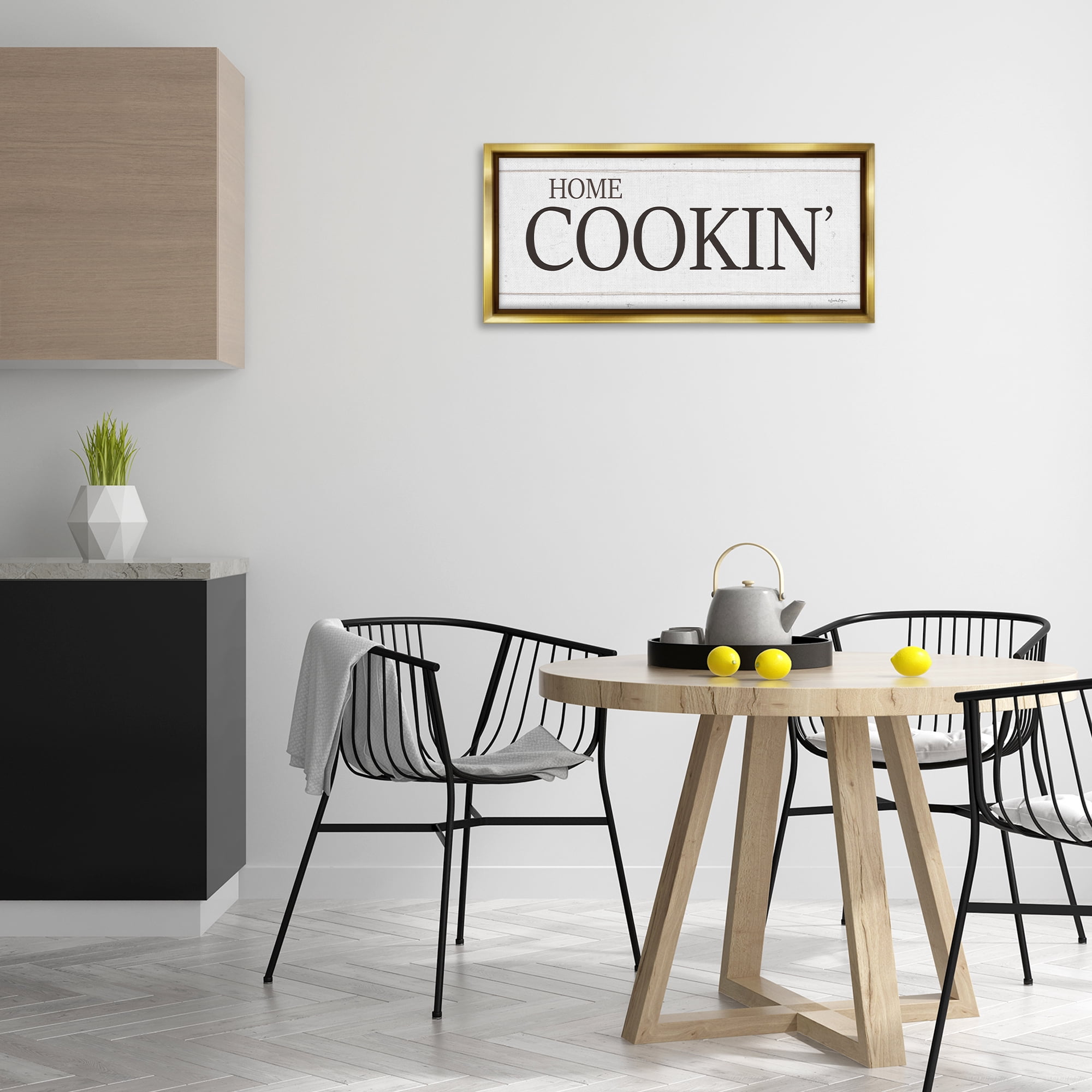 Stupell Industries Home Cookin' Phrase Food & Beverage Painting Gold Floater Framed Art Print Wall Art, 31 x 14