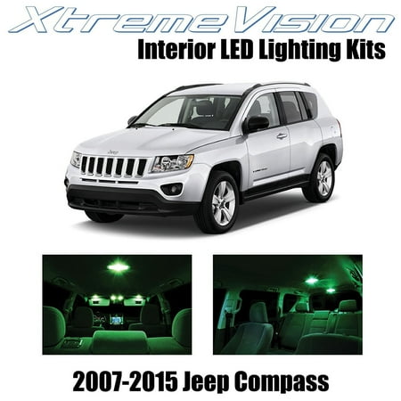 Led Lights Interior Package XtremeVision LED for Jeep Compass 2007-2015 (4 Pieces) Green Premium Interior LED Kit Package + Installation Tool ()