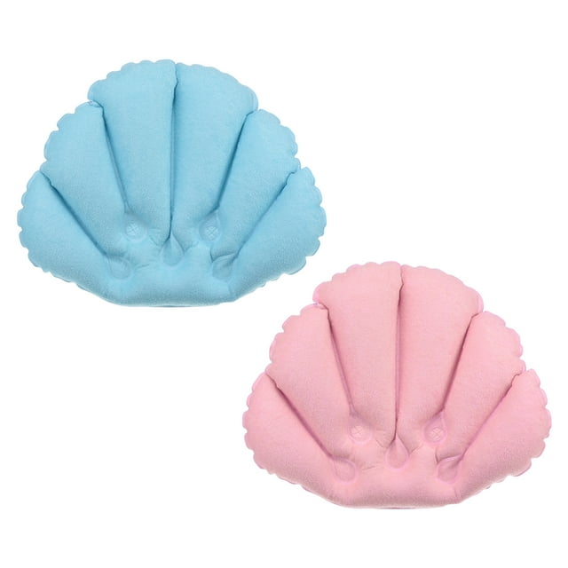 Unique Bargains Inflatable Bath Pillow with Suction Cups, Terry Cloth Covered Neck Support (Blue, Pink) 2 Pack