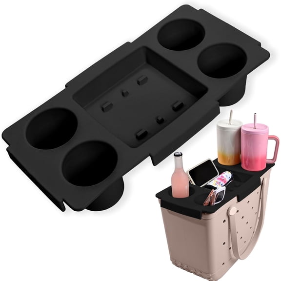 Top Cup Holder Tray for Bogg Bag X-Large, Waterproof Drink & Phone Organizer Insert, Fits Insulated Tumblers, Bag Topper Accessory (black)