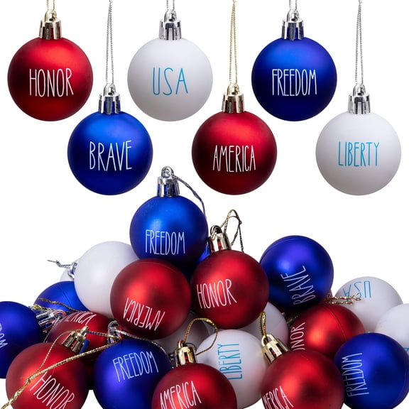EBaokuup 24 Pack 4th of July Patriotic Tree Ornaments, 1.57 Inch Red White Blue Hanging Balls