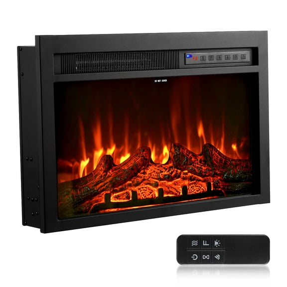 KFFKFF 26-Inch Electric Fireplace Insert, Recessed and Wall-Mountable Design with Customizable Flame Colors, Adjustable Brightness, 8-Hour Timer, Remote Control, and Dual Heating Modes (750W/1500W)