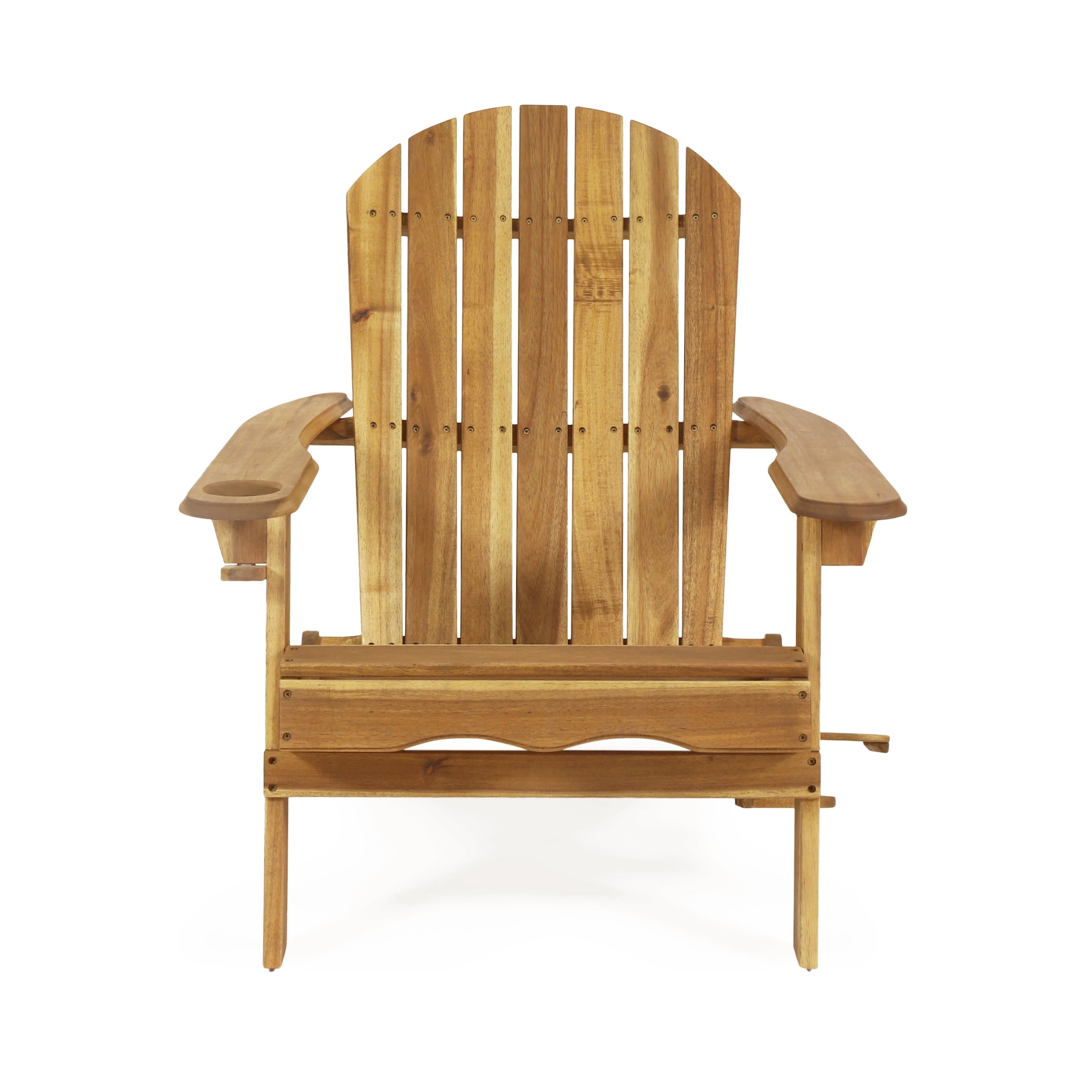 Christopher Knight Home Wood Outdoor Adirondack Chair, Folding Patio Lounge Chair with Cup Holders, Teak, Set of 2