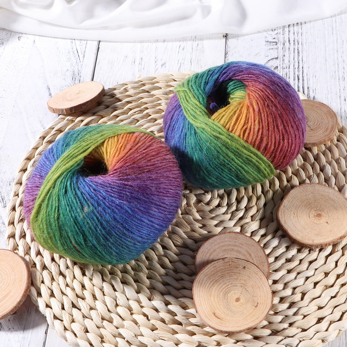 2pcs Rainbow Wool Cotton Yarn Colorful Yarn for Sewing Hand
