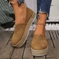 thumbnail image 4 of OOOUM Suede Loafers For Women Round Toe Slip On Platform Espadrille Loafers Woven Sole Casual Daily Shoes Brown US:7, 4 of 8
