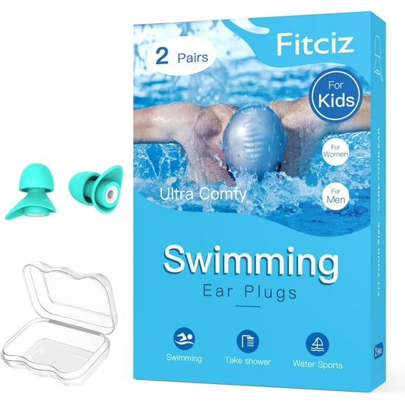 Ear Plugs for Swimming Kids, 2 Pairs Water Swim Ear Plugs with Delicate Case for Children, Comfortable Waterproof Swimming Earplugs for Kids, Age 10-14, Swimmers (Pale Blue)
