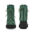 thumbnail image 2 of BLISSFUL STEP Woen's Ankle Boots Faux Leather Lace Chunky Heel Platform Round Toe Zipper Combat Boots Dark Green 7, 2 of 7